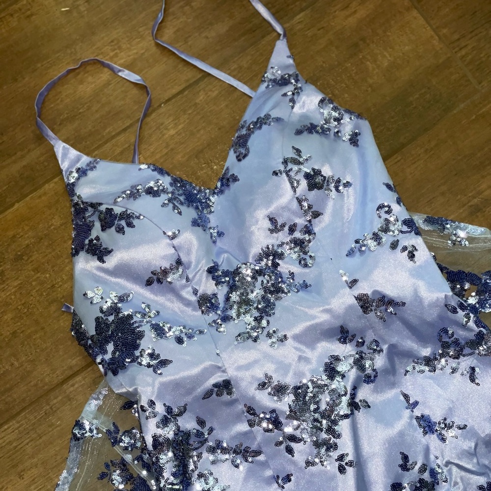 lilac colored halter prom dress